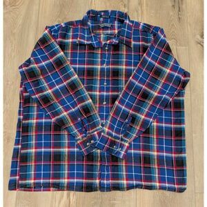 Van Heusen Winterweights Men’s 2XL Plaid Flannel Shirt Blue Red Long Sleeve